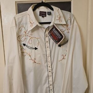 Dragonfly Cream Embroidered Men's Casual Shirt